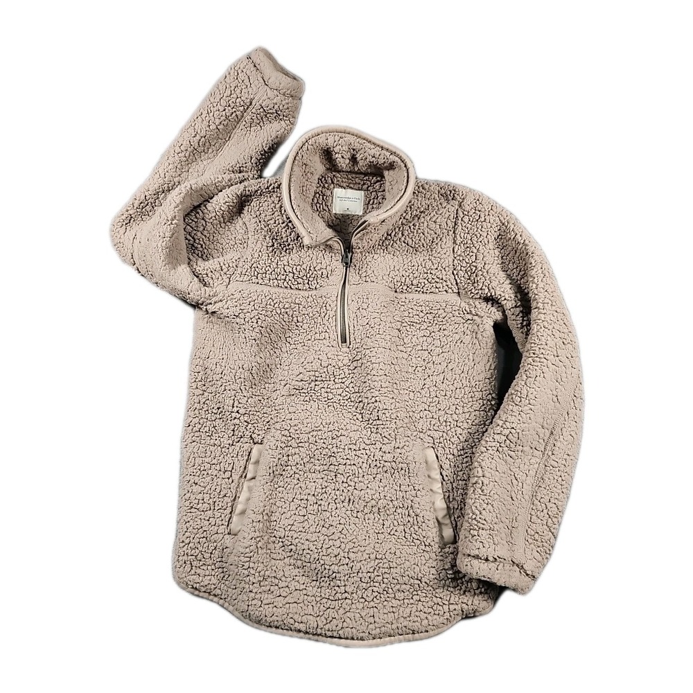 Abercrombie Fitch Sherpa Teddy 1/4 Zip Brown Deep Pile Fleece Pullover Womens M
